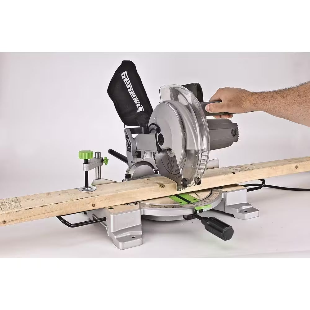 15 Amp 10 In. Compound Miter Saw with Laser Guide, 9 Positive Stops, Clamp, Dust Bag, 2 Wings and Blade