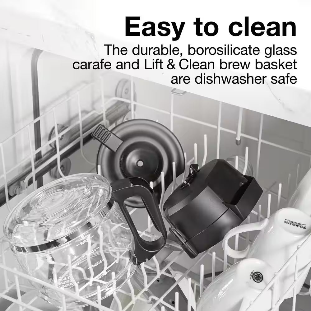 12-Cup Black Front Fill Compact Drip Coffee Maker