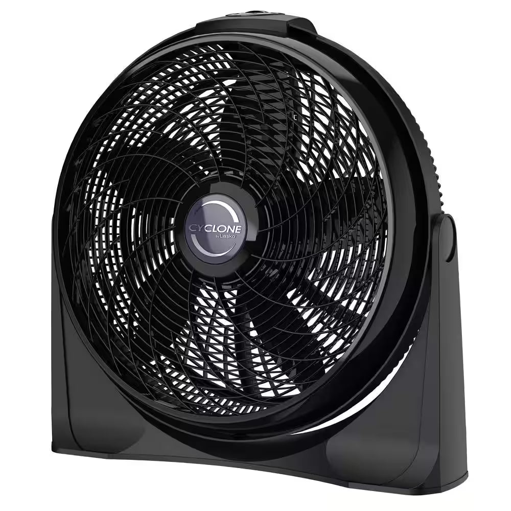 Cyclone 20 In. 3 Speed Air Circulator Floor Fan for Home in Black with Wall Mount Option, Pivoting Head and Carry Handle