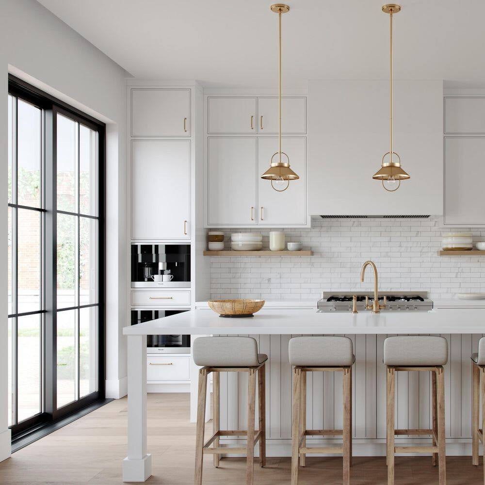 Dormer 1-Light Satin Brass Hanging Pendant with Metal Shade
