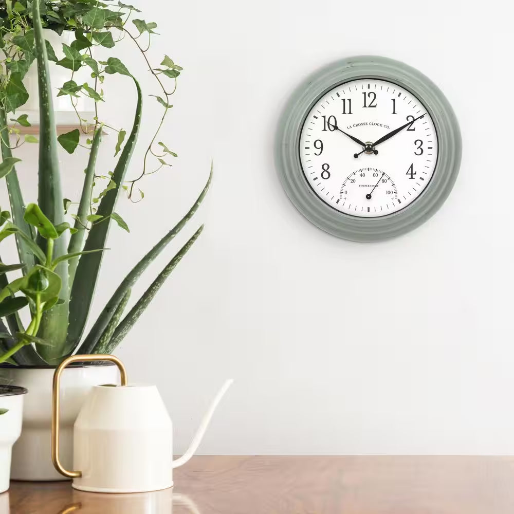 8 In. Sage Green Indoor/Outdoor Quartz Analog Wall Clock