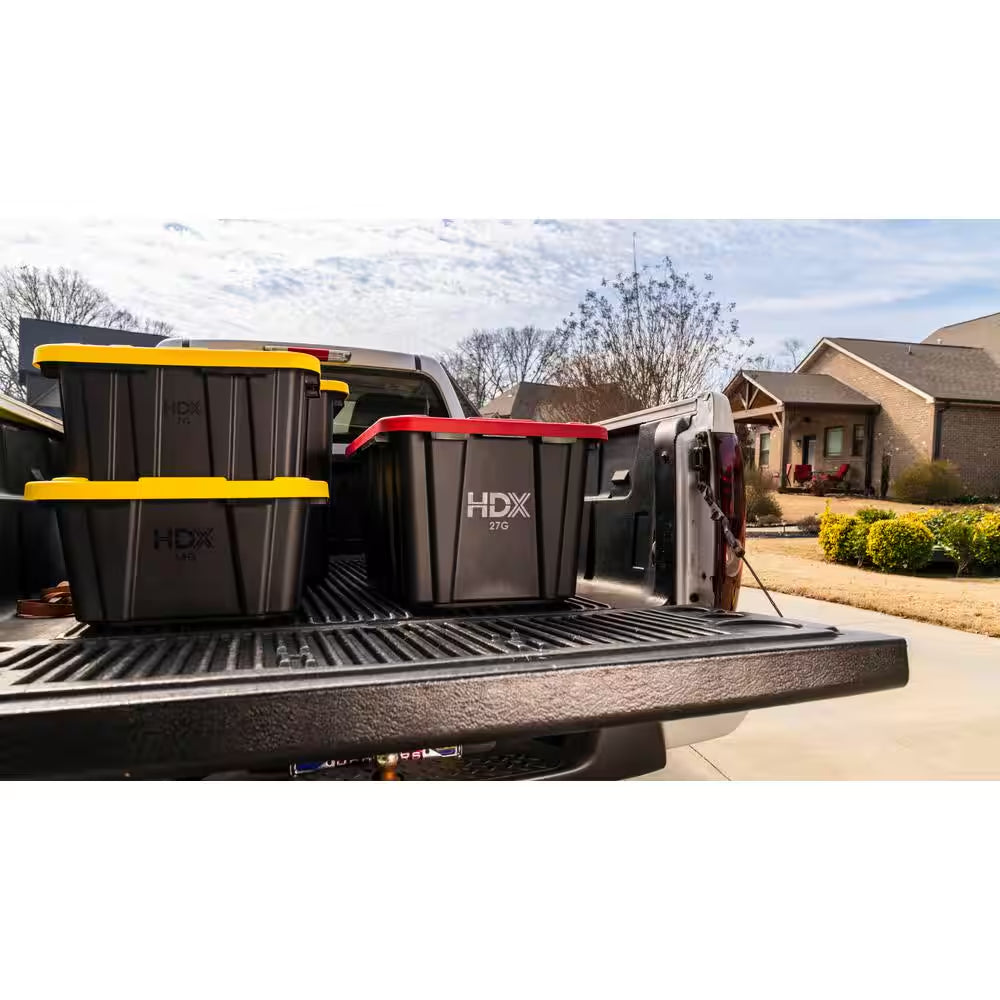 27 Gal. Tough Storage Tote in Black with Red Lid (4-Pack)