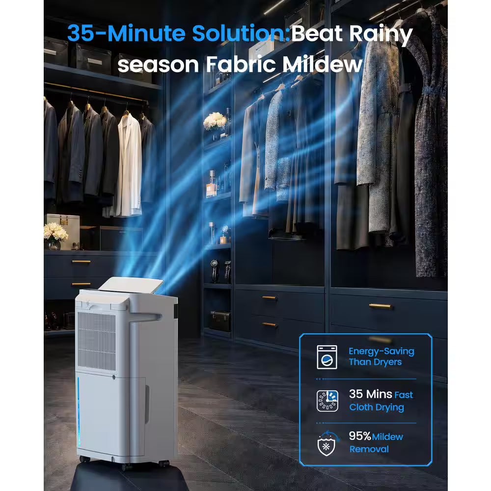 70 Pt. 5,500 Sq. Ft. Portable Dehumidifier for Basement with Bucket, Drain Hose, Auto Shutoff, Washable Filter (White)