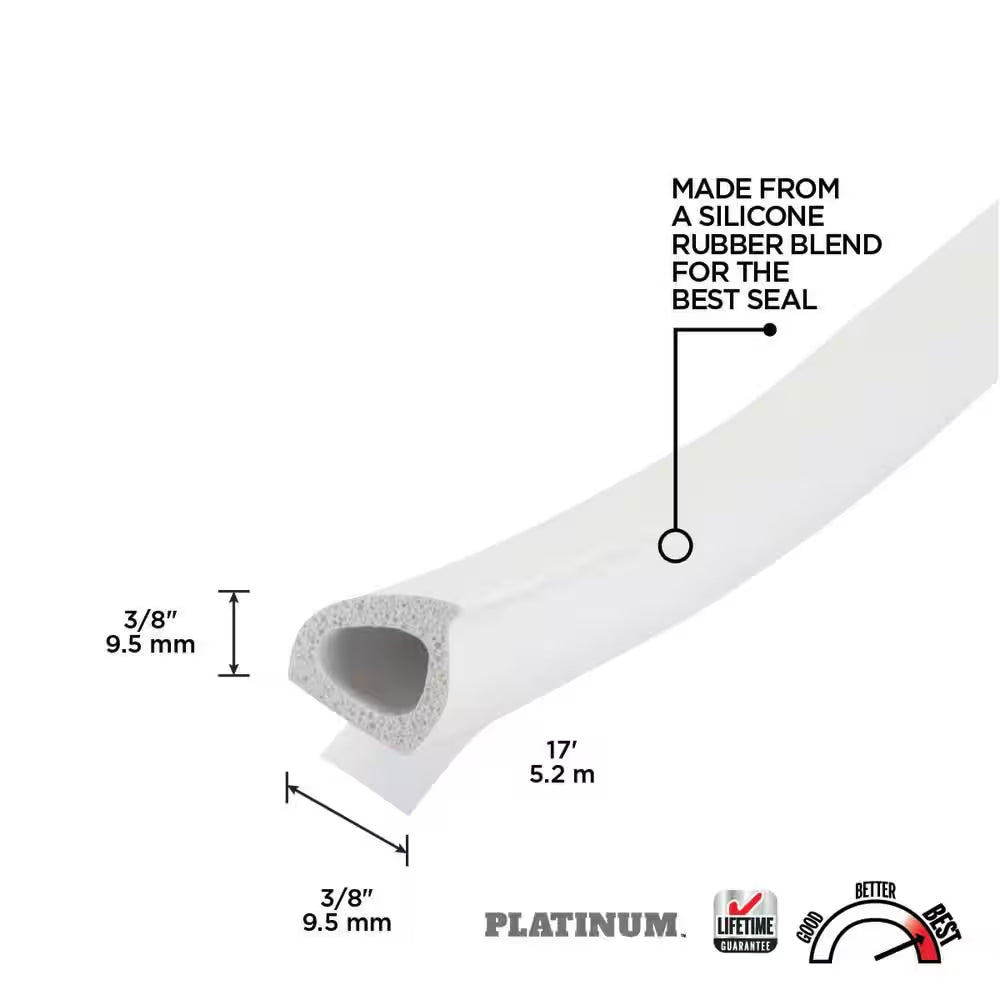 0.375 In. X 17 Ft. White Silicone Rubber Window Seal for Ex-Large Gaps Weatherstrip Roll