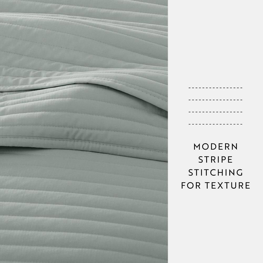 All Season 3-Pcs Eucalyptus Microfiber Twin/Twin XL Stripe Stitch Quilt Set with Shams
