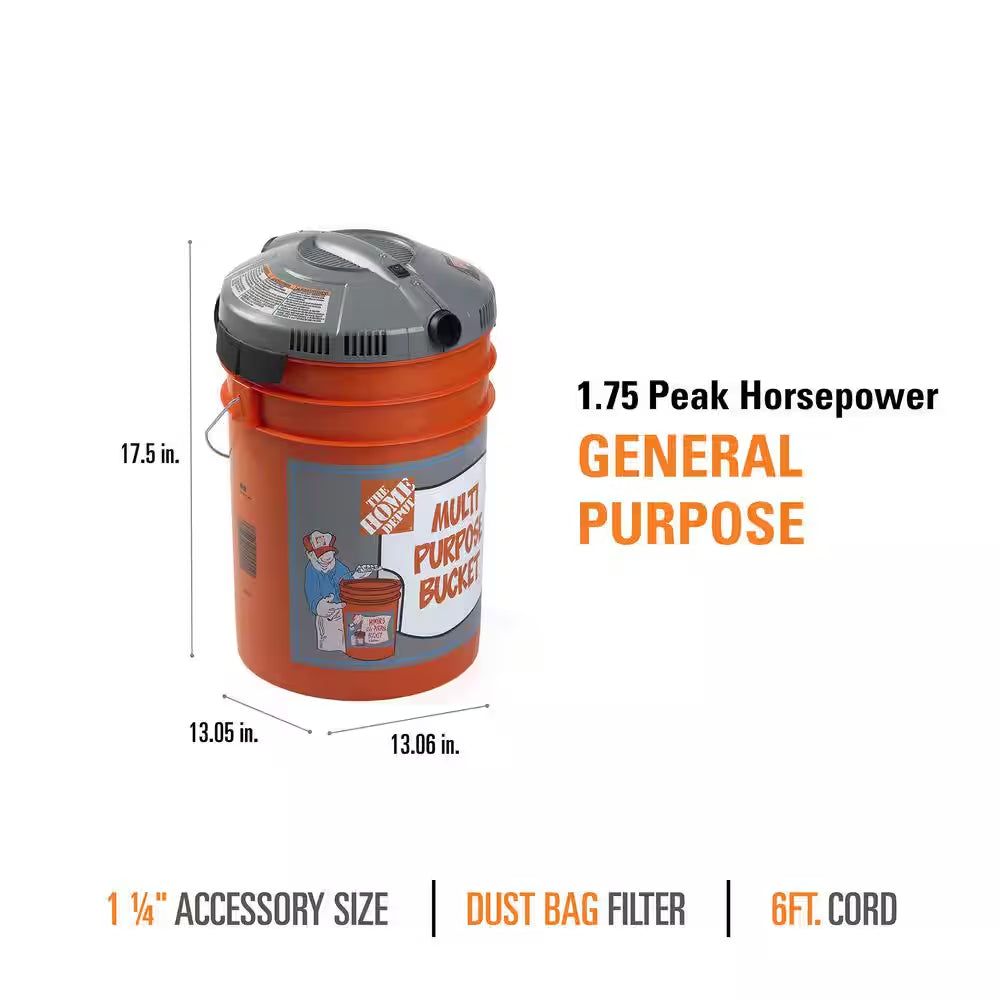 5 Gal. 1.75 Peak HP Wet Dry Vac Powerhead Shop Vacuum with Filter, Hose (Compatible with 5 Gal. Homer Bucket) BH0100