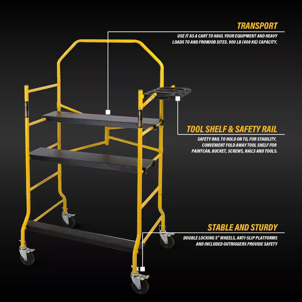 Jobsite Series 3.3 Ft. L X 6.3 Ft. H X 2.6 Ft. D Scaffold Work Platform with Safety Rail and Tool Tray, 900 Lb. Capacity