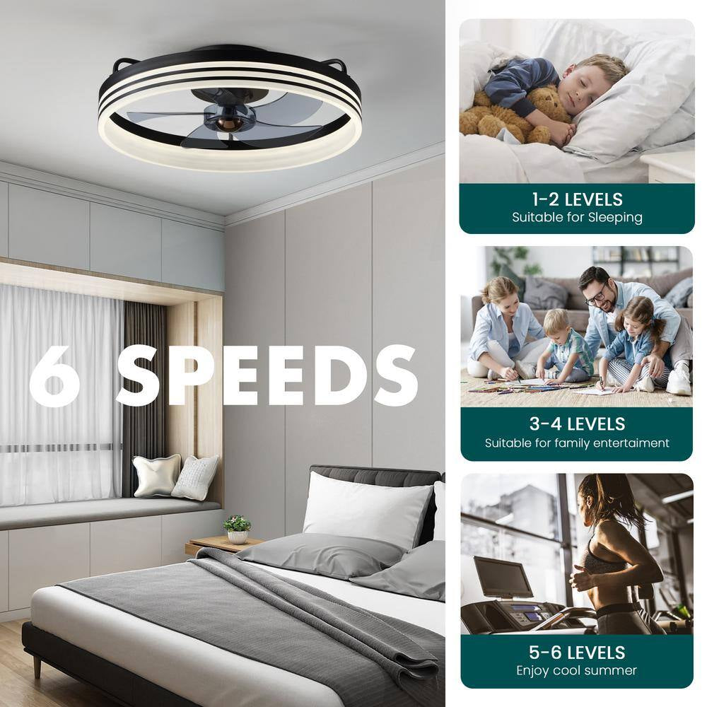 20 In. Indoor Intergrated LED Indoor Black Ceiling Fans with Lights Modern Low Profile Ceiling Fan for Living Room