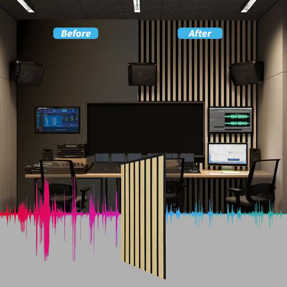 2/5 In. X 1 Ft. X 2 Ft. Yellow Oak MDF Decorative Acoustic Wall Paneling, 3D Soundproof Slat Wall Panels (20-Pack)