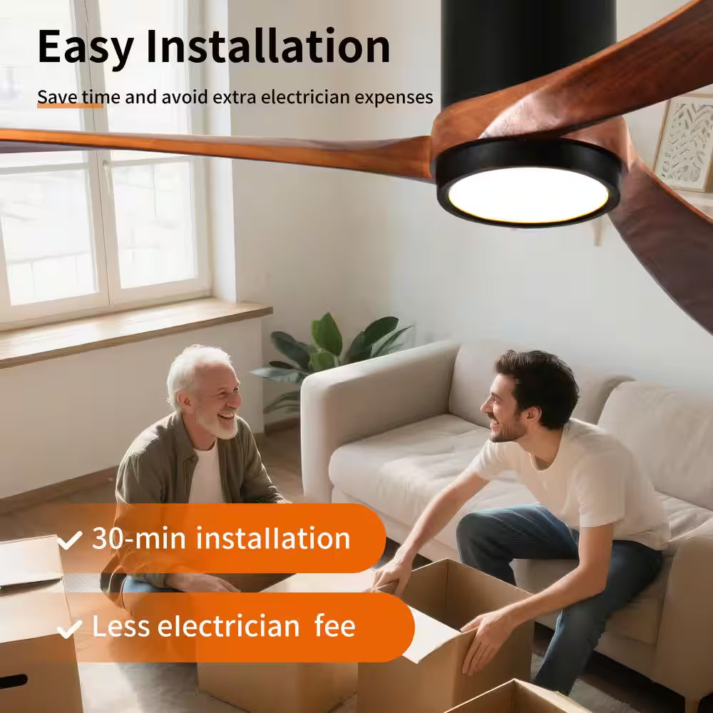 60 In. Indoor/Outdoor Black Modern Flush Mount LED Ceiling Fan with 3-Colors Dimmable and Remote APP Control