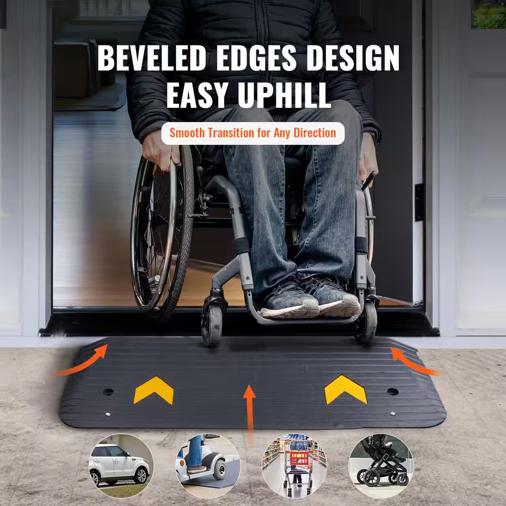 Upgraded Rubber Threshold Ramp, 1.5 In. Rise Wheelchair Ramp Doorway, Natural Curb Ramp Rated 33069 Lbs. Load Capacity