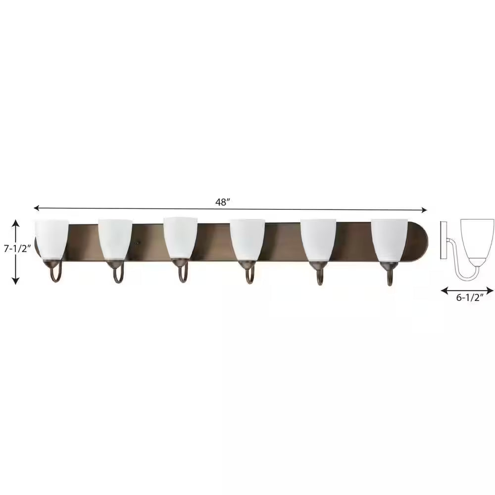 Gather Collection 48 In. 6-Light Antique Bronze Etched Glass Traditional Bathroom Vanity Light