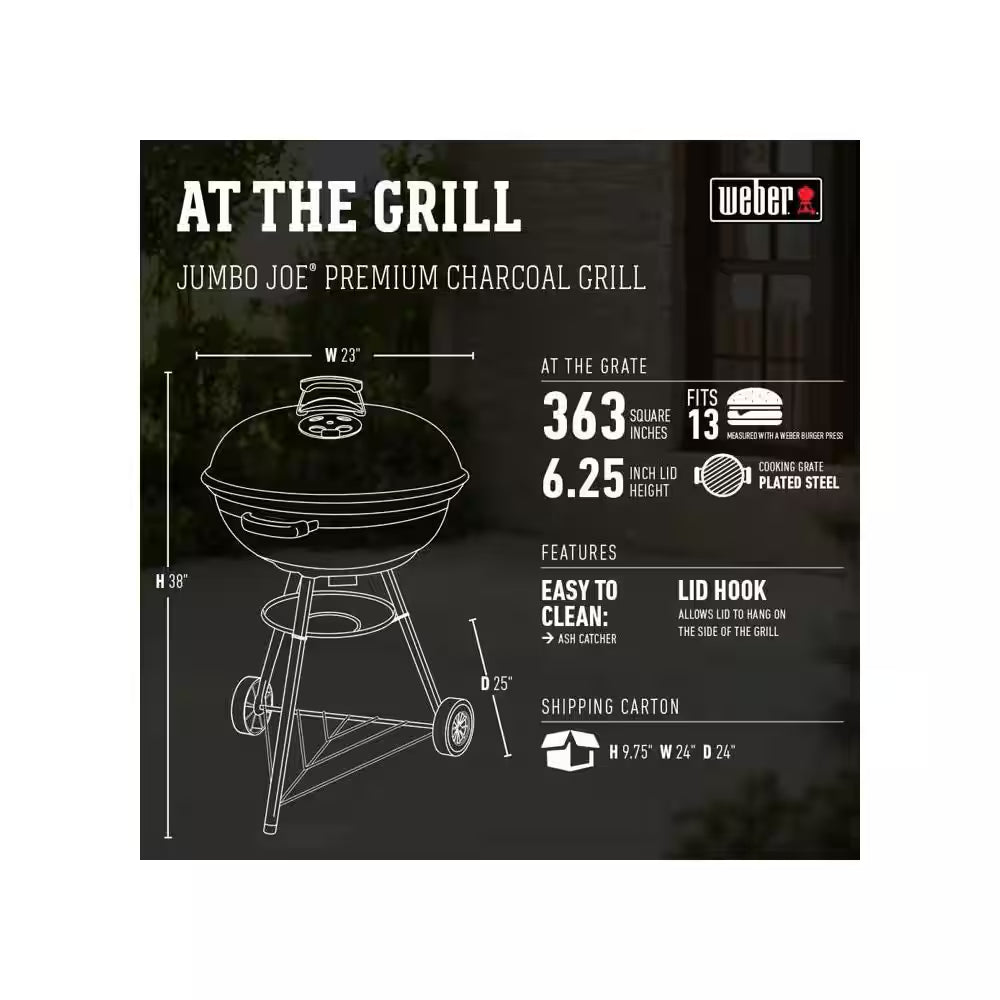 Jumbo Joe Premium 22 In. Charcoal Grill in Black with Steel Cooking Grate