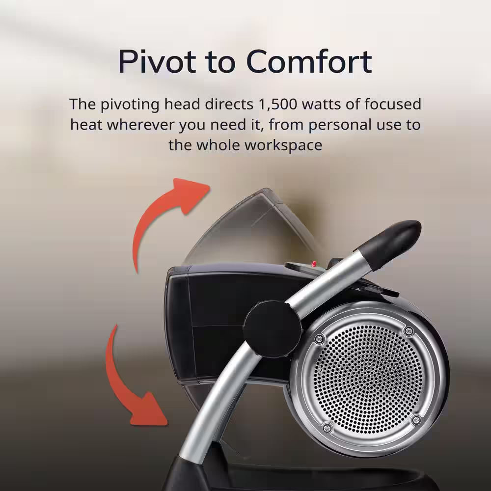 1500W 11.75 In. Black Electric Utility Ceramic Space Heater with Pivoting Head, 2 Heat Settings and Fan Only Mode