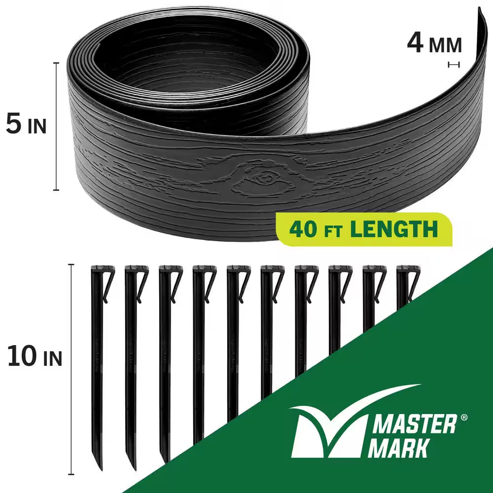 Terrace Board 5 In. X 40 Ft. Black Landscape Lawn Edging with Stakes