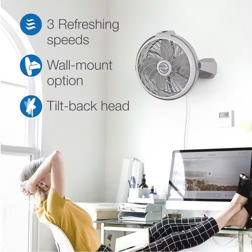 Cyclone 20 In. 3 Speed Air Circulator Floor Fan for Home in White with Wall Mount Option, 90° Pivoting Head and Handle