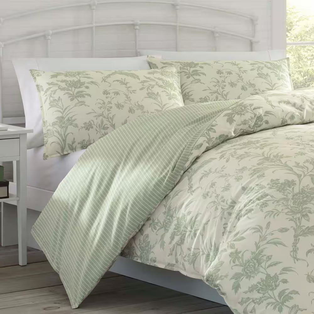 Natalie 7-Piece Green Floral Cotton King Comforter Set