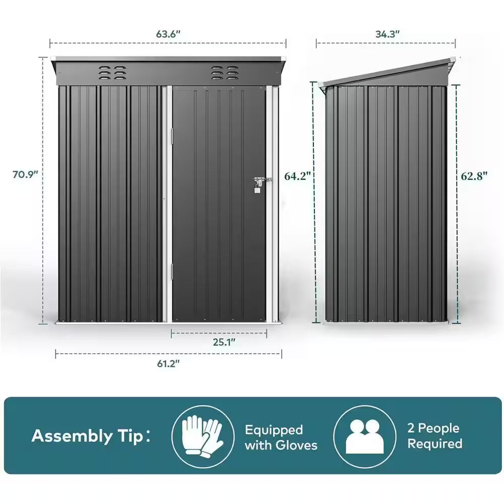6 Ft. W X 4 Ft. D Outdoor Storage Metal Shed with Double Lockable Doors for Backyard Outdoor, Gray ,( 25.3 Sq. Ft. )