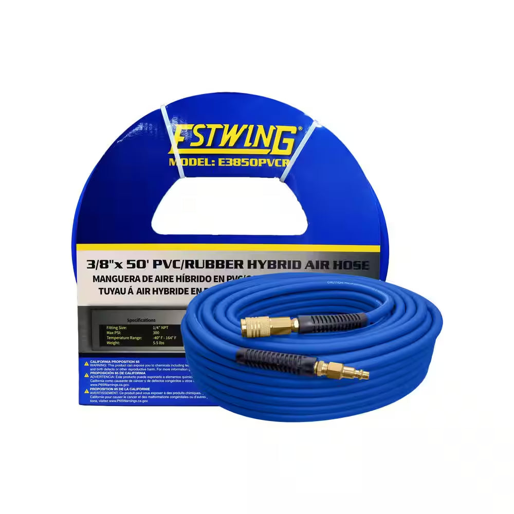 1/4 In. X 50 Ft. PVC / Rubber Hybrid Air Hose with Brass 1/4 In. NPT Industrial Fitting and Universal Coupler