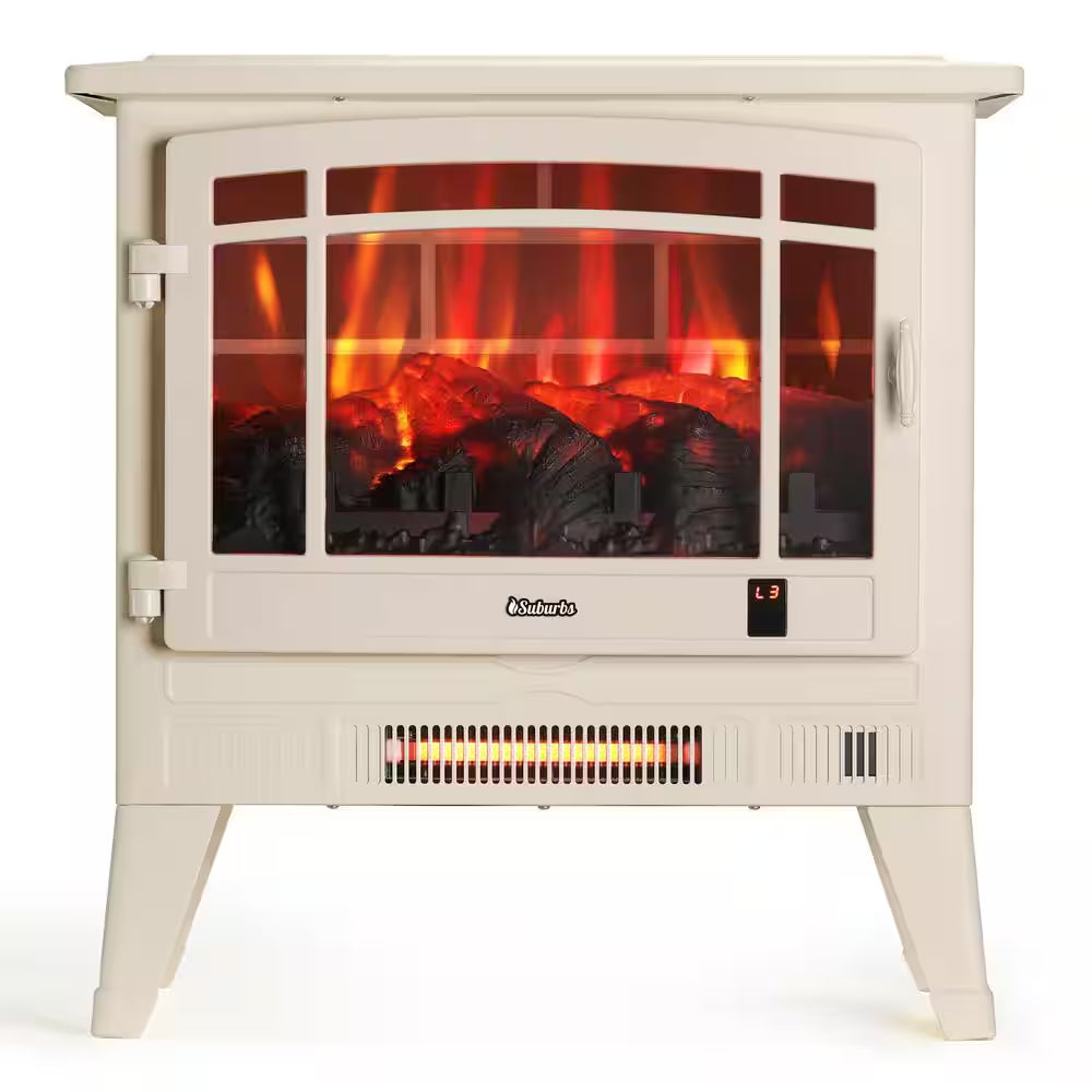 Suburbs 25 In. Wi-Fi Enabled Electric Fireplace Infrared Heater with Crackling Sound Freestanding Fireplace Stove, Ivory