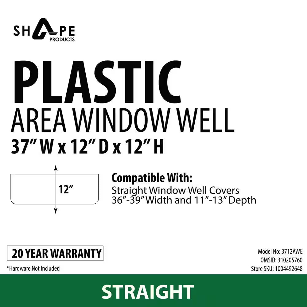 37 In. W X 12 In. D X 12 In. H Straight Plastic Area Window Well