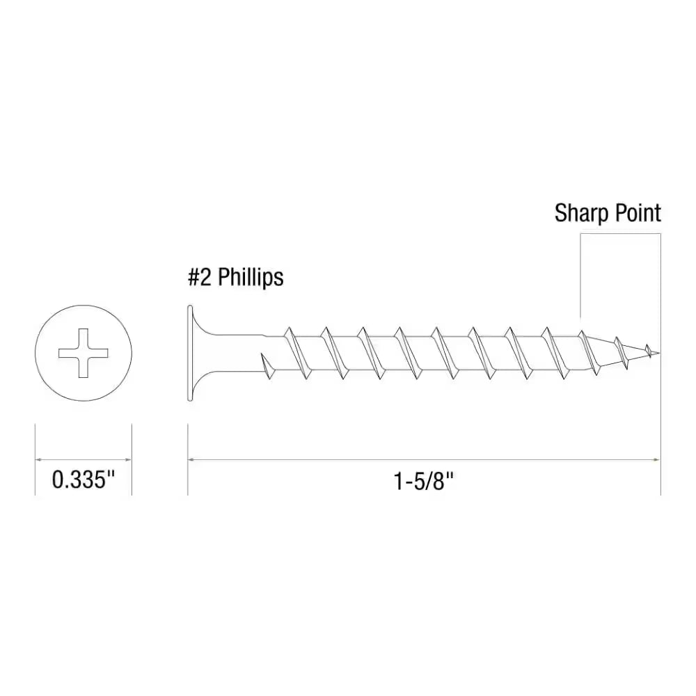 #8 X 1-5/8 In. #2 Phillips Bugle Head Coarse Thread Coated Exterior Wood Deck Screws 1 Lb. Box