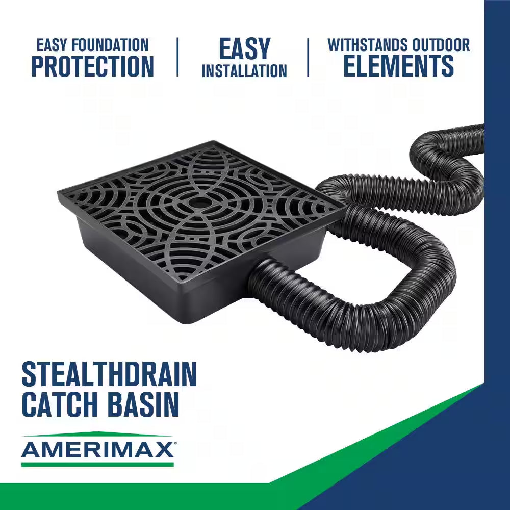 Stealth Drain 12 In. Black Vinyl Catch Basin Downspout Extension Kit