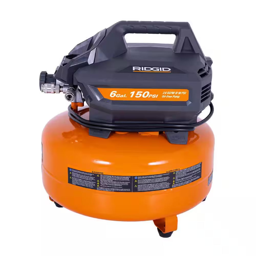 6 Gal. 150 PSI Portable Electric Oil-Free Jobsite Pancake Air Compressor with Dual Pressure Gauges and 2-Quick Couplers
