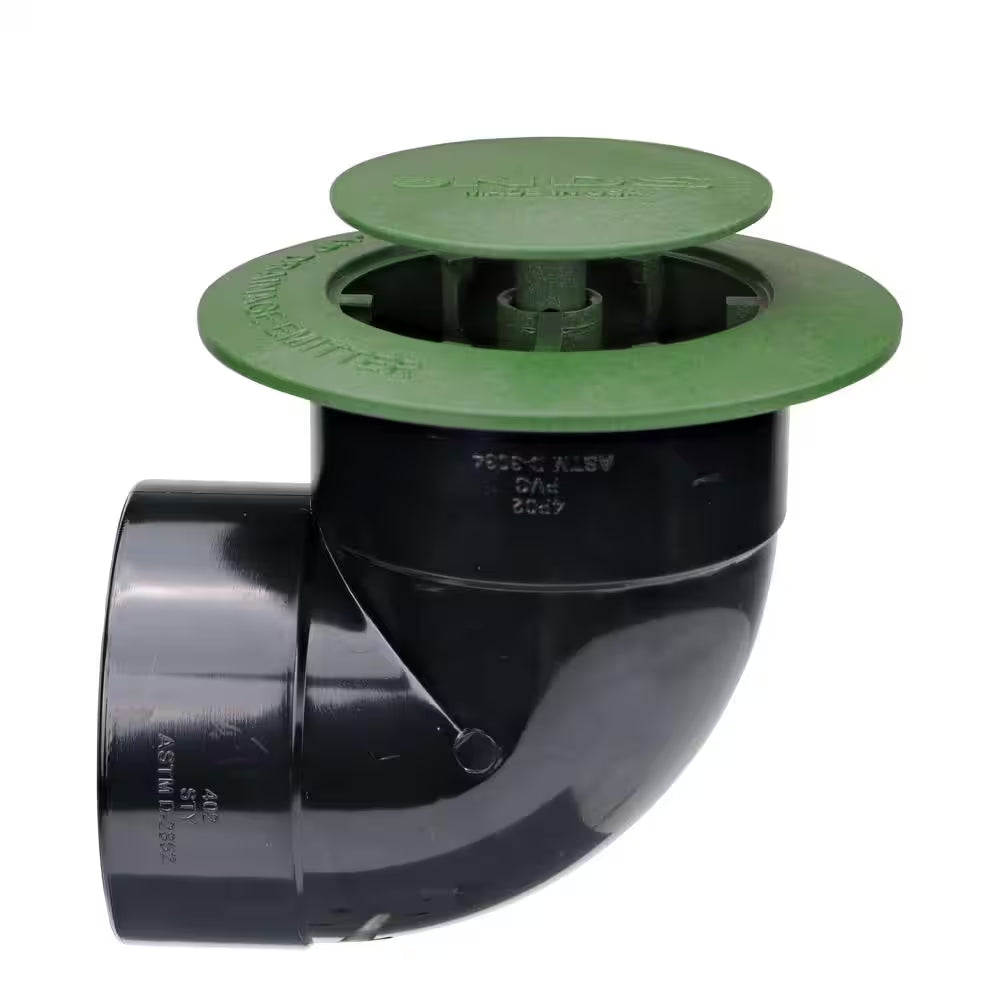 Pop-Up Drainage Emitter with Elbow for 4 In. Drain Pipes, Green Plastic