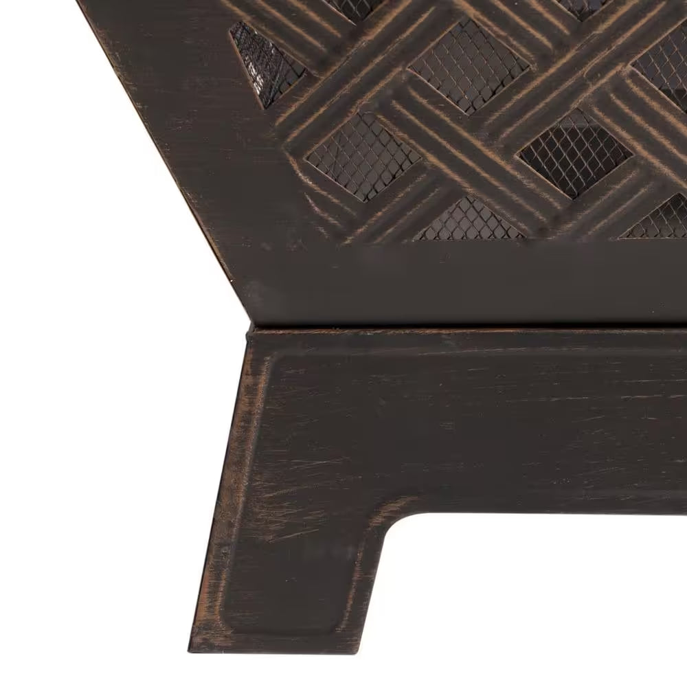 Tipton 34.00 In. W Rubbed Bronze Steel Wood Outdoor Fire Pit with Screen and Poker Included