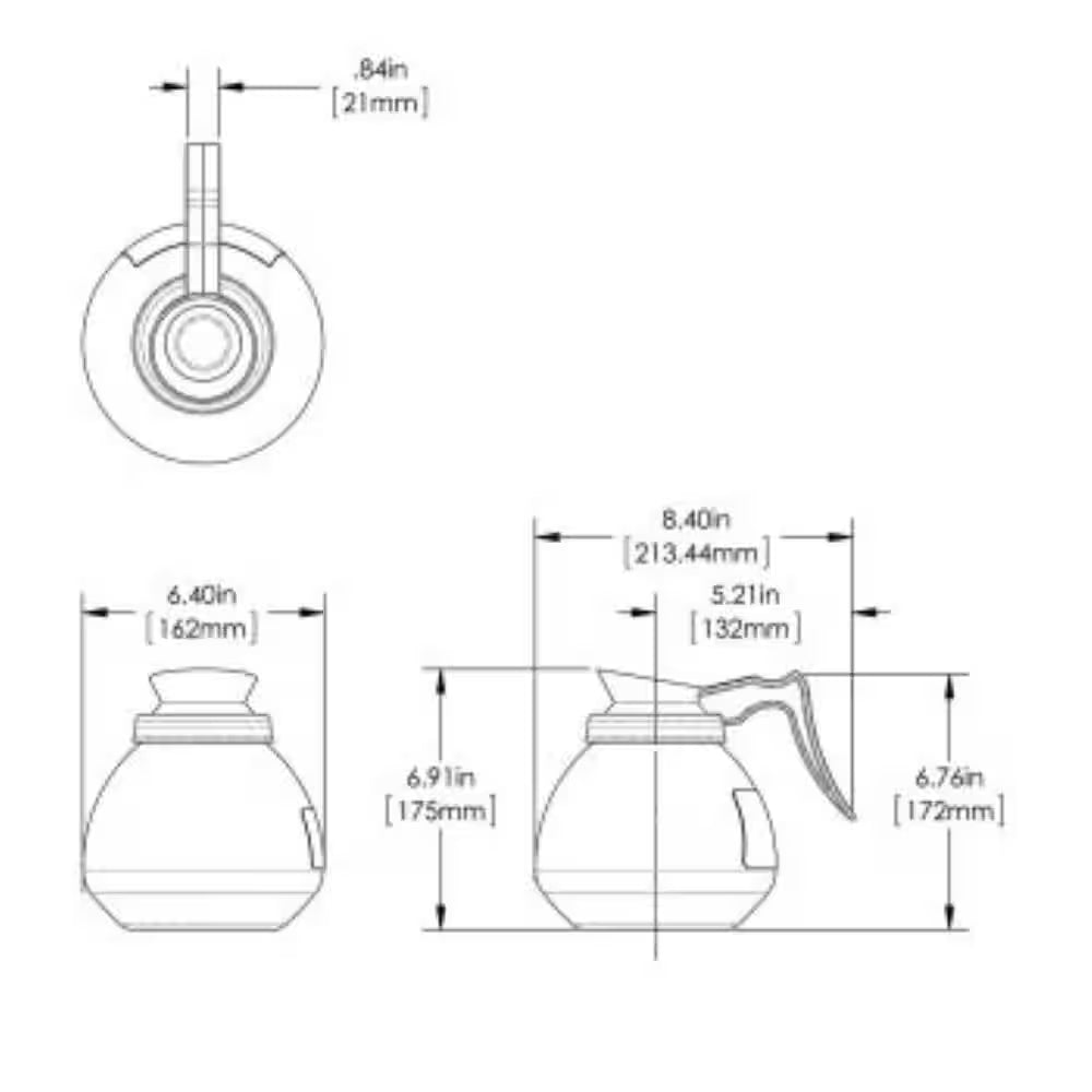 12-Cup Commercial Glass Decanter with Black Handle, (3 Pack)