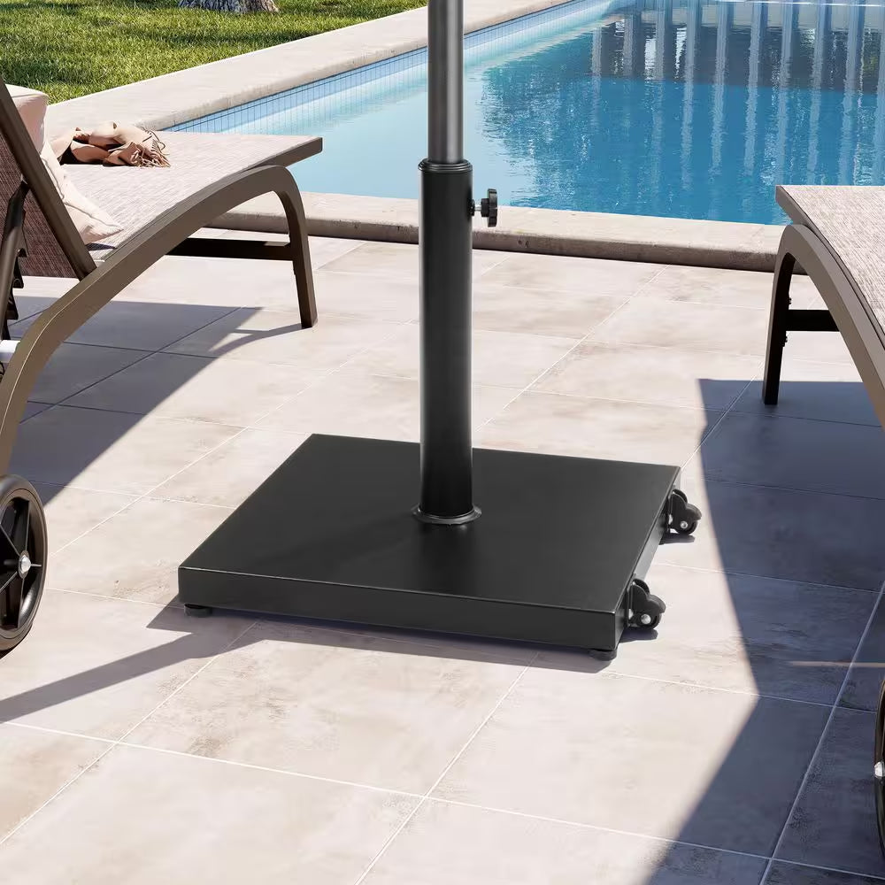 40 Lbs. Patio Umbrella Base with Wheels Outdoor Heavy Duty Square Concrete Market Umbrella Stand in Black