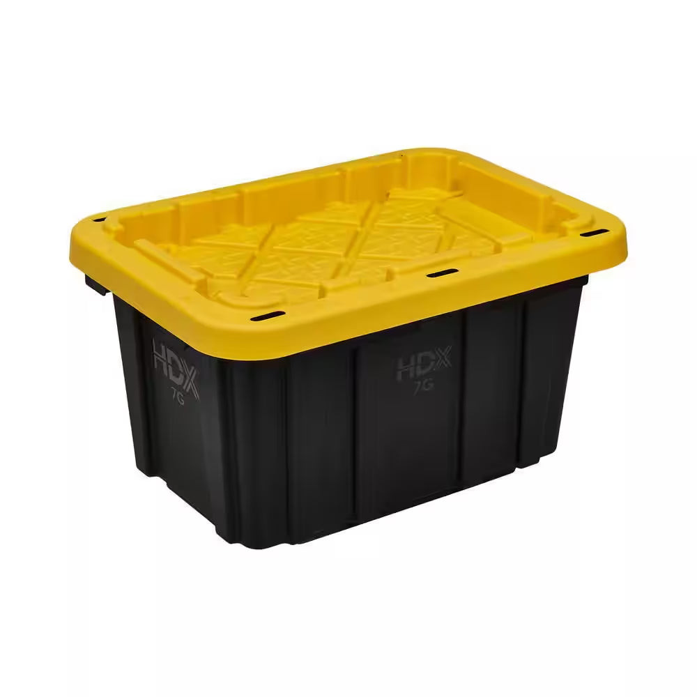 7 Gal. Tough Storage Tote in Black with Yellow Lid