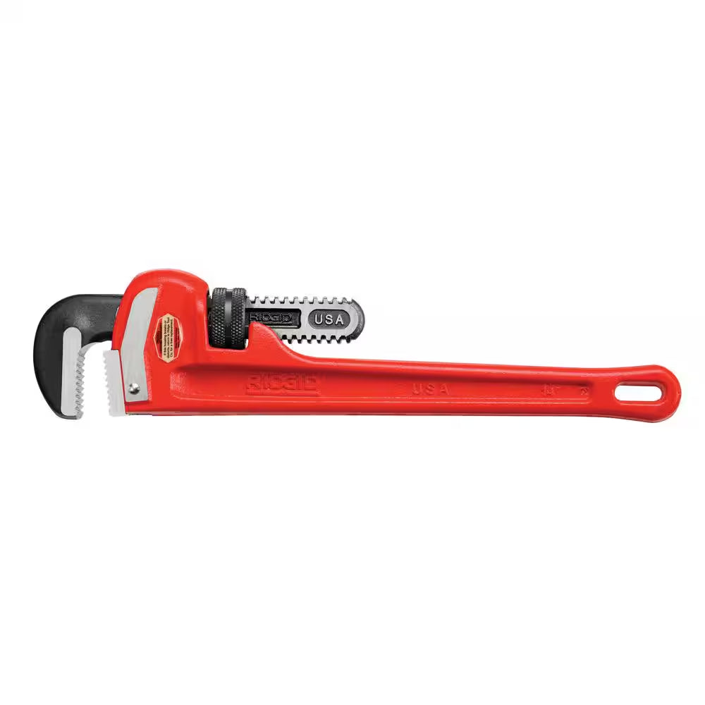 14 In. Straight Pipe Wrench for Heavy-Duty Plumbing, Sturdy Plumbing Pipe Tool with Self Cleaning Threads and Hook Jaws