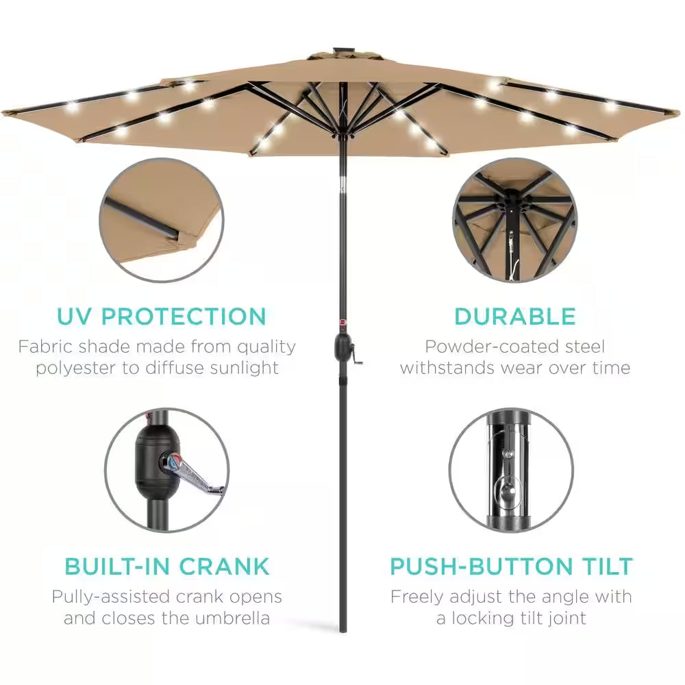 10 Ft. Market Solar LED Lighted Tilt Patio Umbrella with Uv-Resistant Fabric in Tan