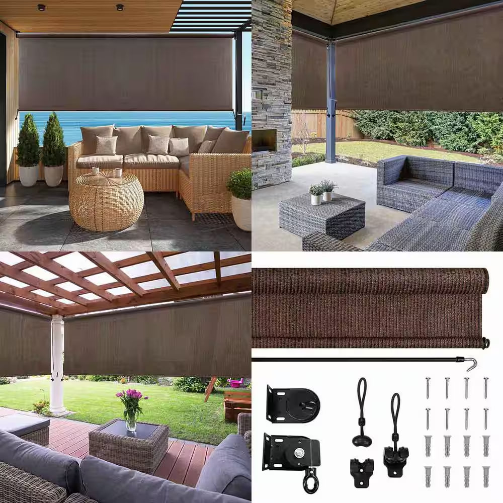 Chocolate Cordless UV Blocking Weather-Resistant Fabric HDPE Exterior Roller Shade 96 In. W X 96 In. L