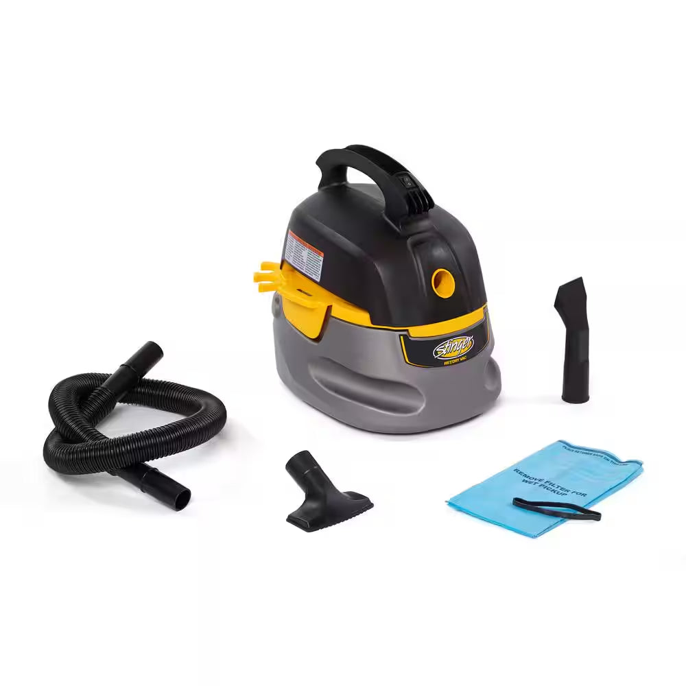 2.5 Gal. 1.75 Peak HP Small Shop Vacuum Wet Dry Vac with Filter Bag, Hose, Utility and Car Nozzle Attachments HD2025