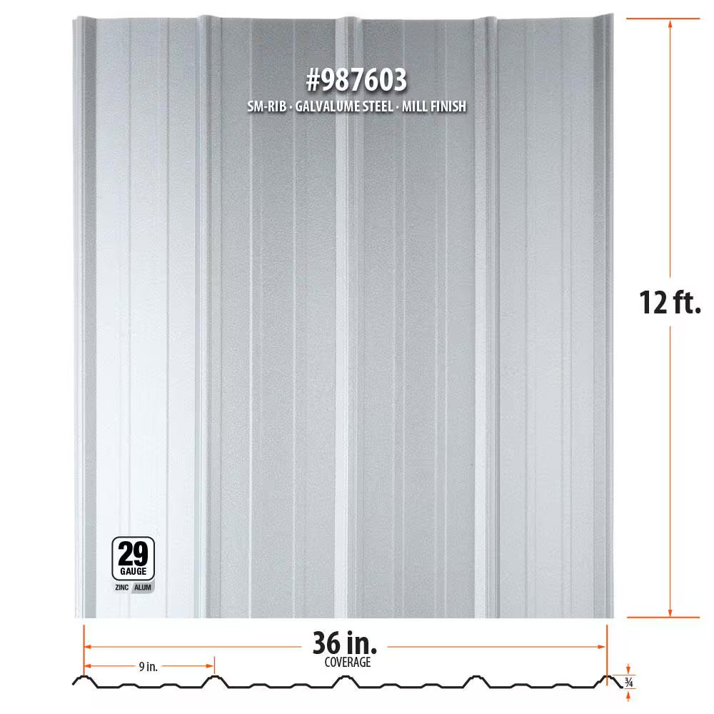 12 Ft. Sm-Rib Galvalume Steel 29-Gauge Roof/Siding Panel