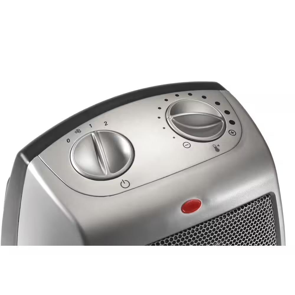 1500W 9.2 In. Gray Electric Tabletop Ceramic Space Heater with Adjustable Thermostat and Overheat Protection