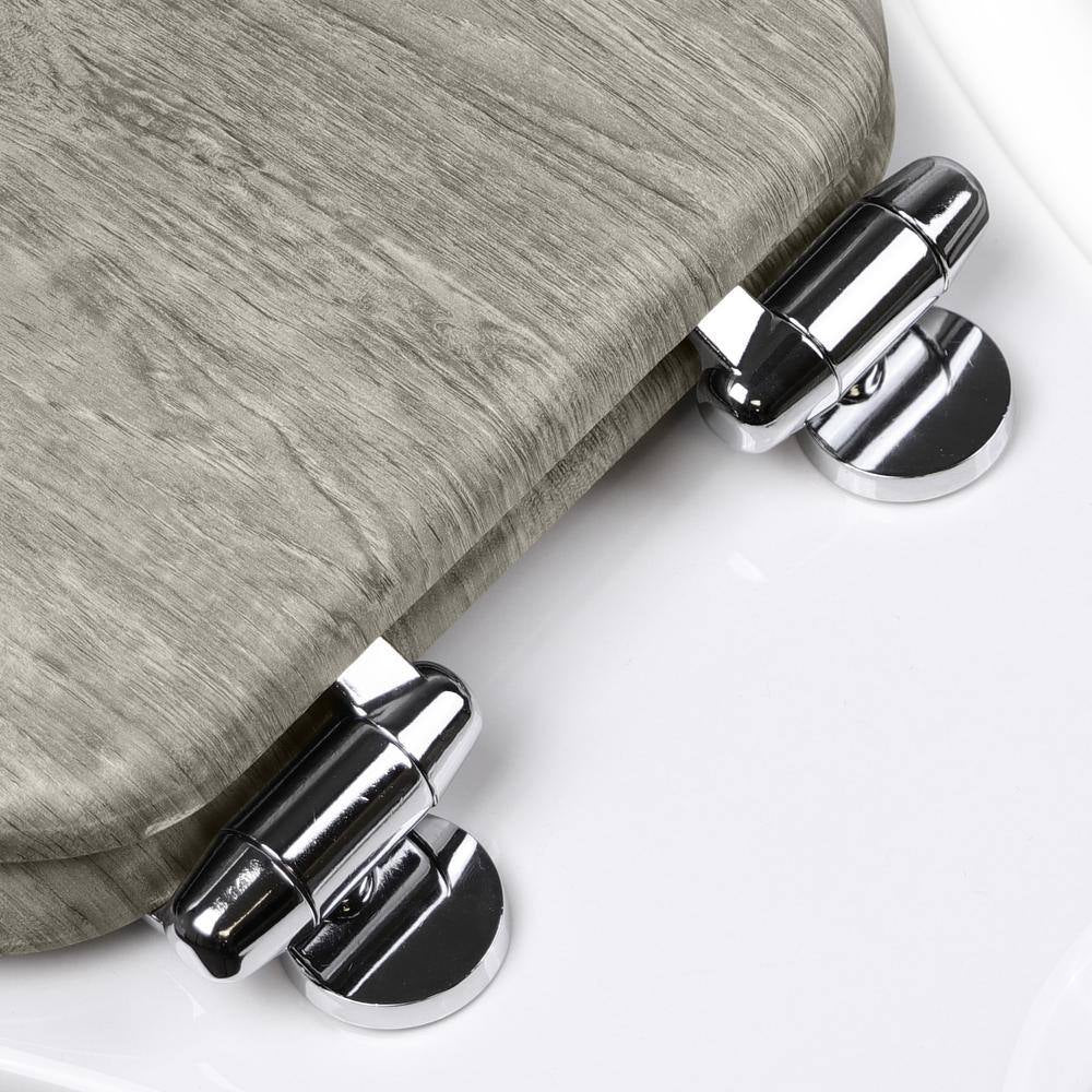 Round Distressed Wood Closed Front Toilet Seat in Gray