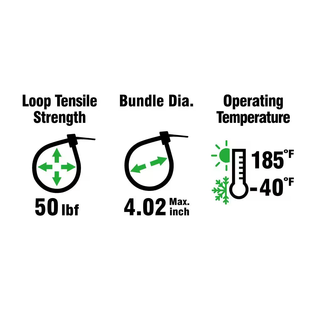 14In Standard 50Lb Tensile Strength UL 21S Rated Cable Zip Ties 100 Pack Natural (White)