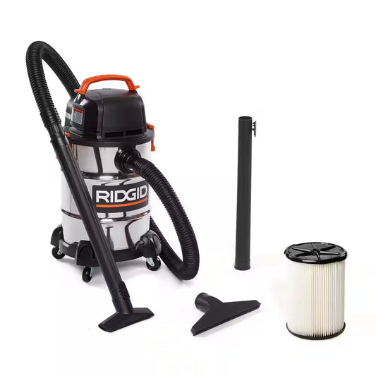 6 Gal. 4.25 Peak HP Stainless Steel Shop Vacuum WD6425 Wet Dry Vac with Filter, Locking Hose and Accessory Attachments
