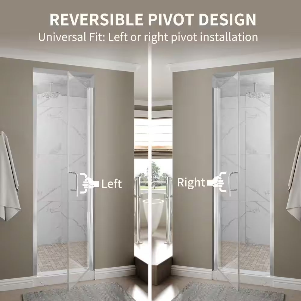 24-26 In. W X 72 In.H Frameless Pivot Shower Door in Chrome with Clear Glass