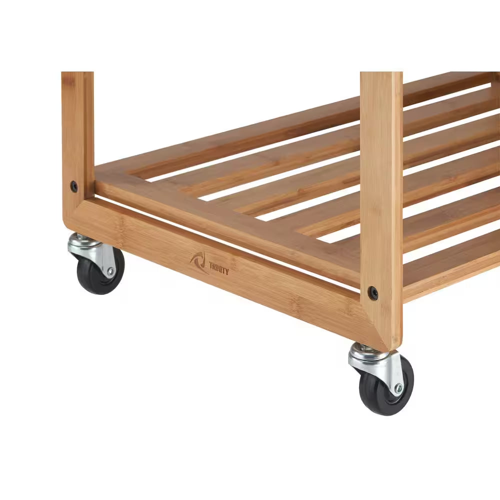 Ecostorage Wheeled 3-Bag Bamboo Laundry Cart with Bronze Poles