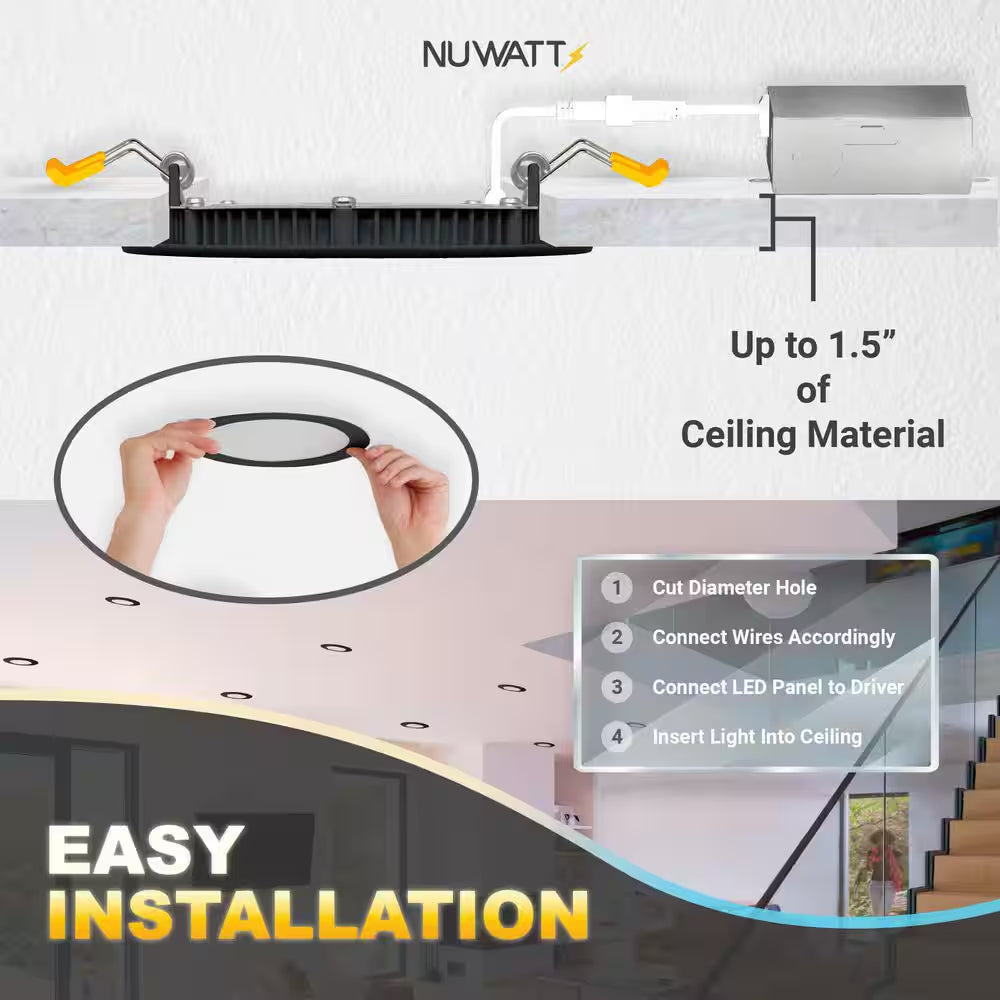 6 In. LED Black round New Construction IC Rated Slim Canless Integrated LED Recessed Light Kit 5 CCT Dimmable (12-Pack)