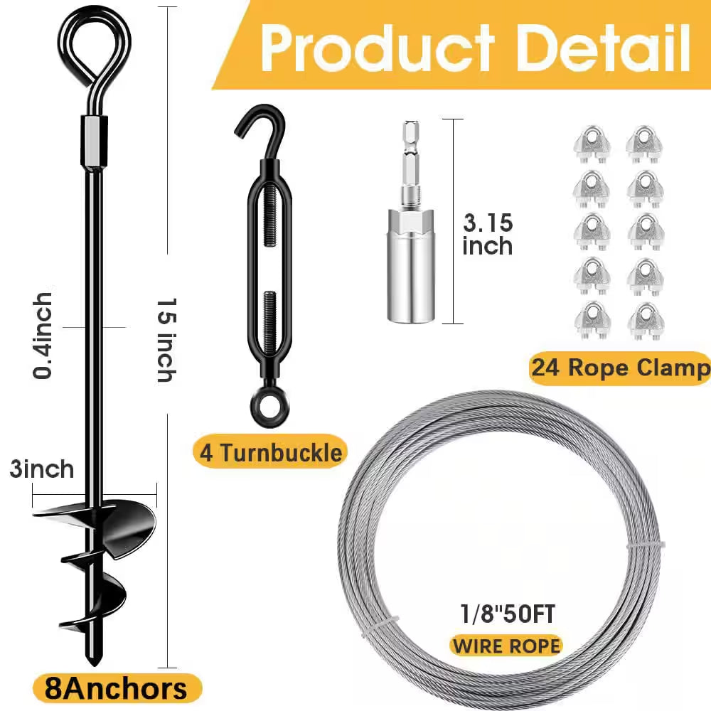14 In. 8 Pack Ground Anchors W/ 1/8 In. Galvanized Cable Shed Anchor Kit Sheds Car Ports Swing Sets (14 In. of 8 Piece)
