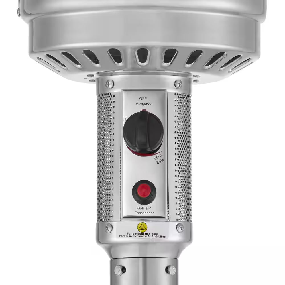 48000 BTU Stainless Steel Propane Standing Patio Heater with Wheels