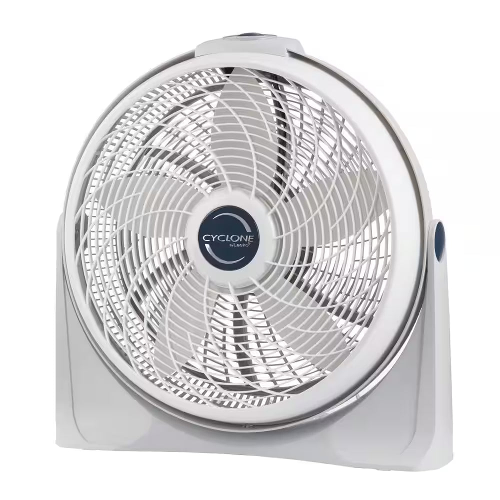 Cyclone 20 In. 3 Speed Air Circulator Floor Fan for Home in White with Wall Mount Option, 90° Pivoting Head and Handle