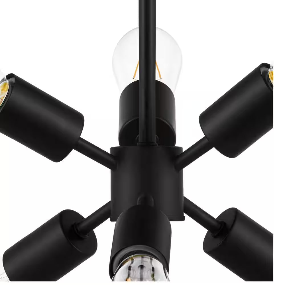 Leonie 16.25 In. 6-Light Matte Black Sputnik Semi-Flush Mount, Industrial Ceiling Light