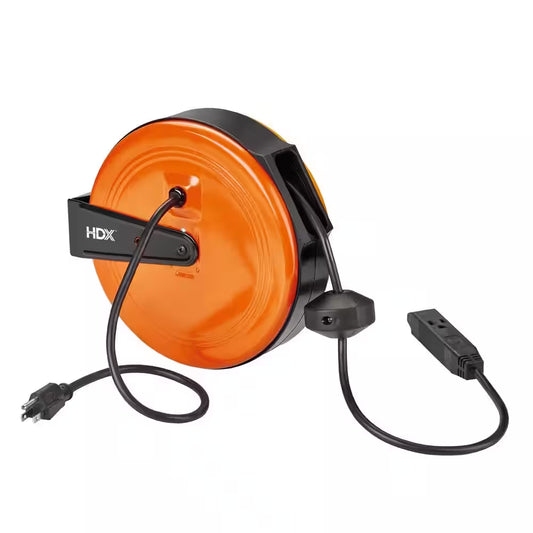 30 Ft. 16/3 Retractable Cord Reel with 3 Grounded Outlets in Orange